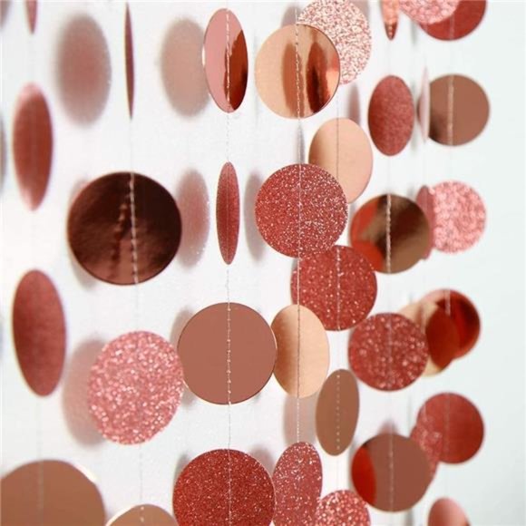 Glitter Rose Gold Circle Dots Garland Party Decorations Paper Polka Dots Hanging - Picture 1 of 6